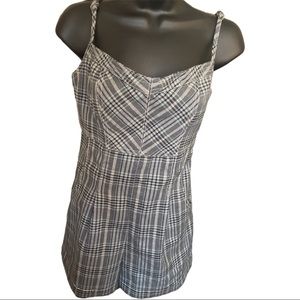 Urban outfitters short romper plaid black and green